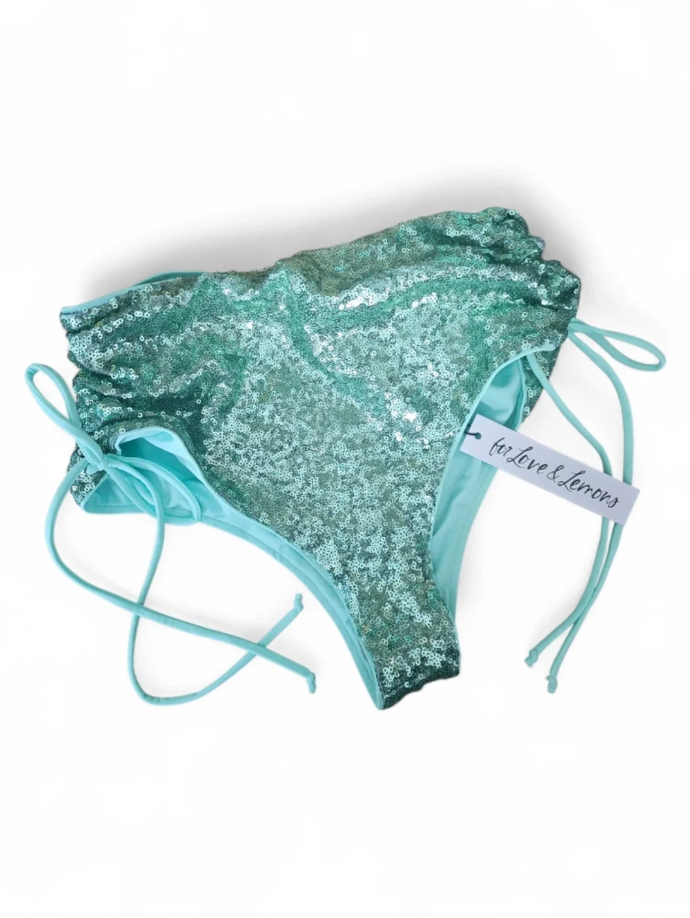 NWT FOR LOVE AND LEMONS X REVOLVE Barbados Sea Foam Sequin Bikini Bottom - XS